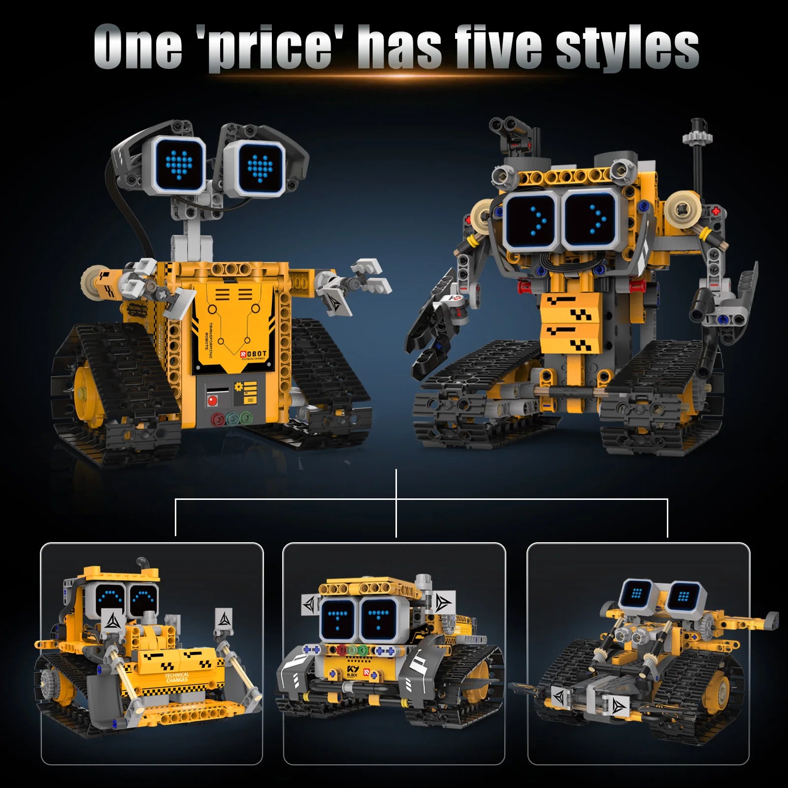 Digital display 5-in-1 transformable robot model assembly, remote control robot building blocks toy, children's toy gift