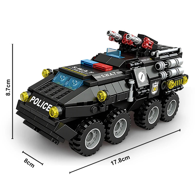 Tiger Police Car Armored Vehicle Building Blocks Military Offroad Truck DIY Assembly Toys Kids Christmas Birthday Gifts