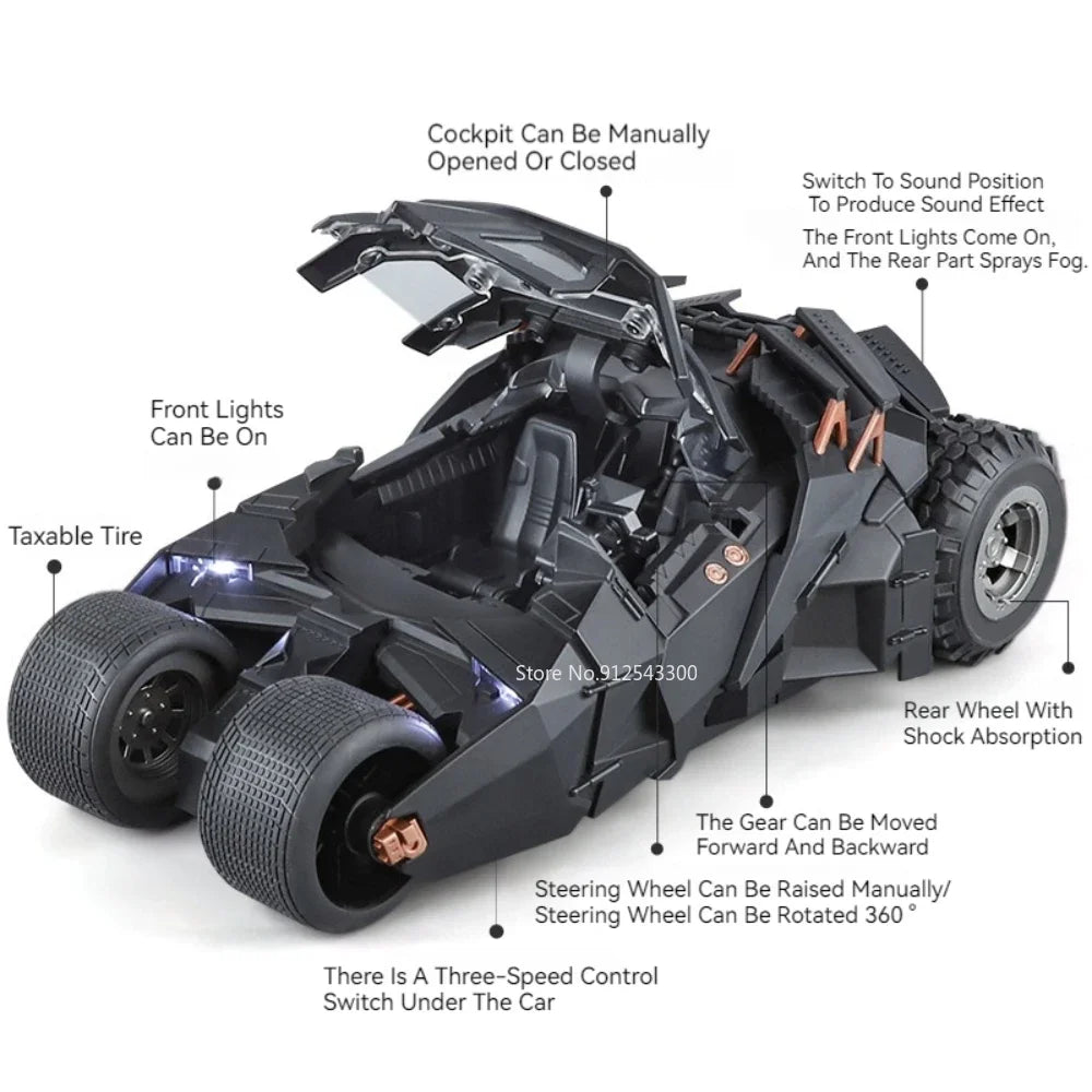 Batmobile Car Model Toy The Dark Knight Trilogy Sound Light Sliding Spray Alloy Vehicle Models Ornaments Gifts