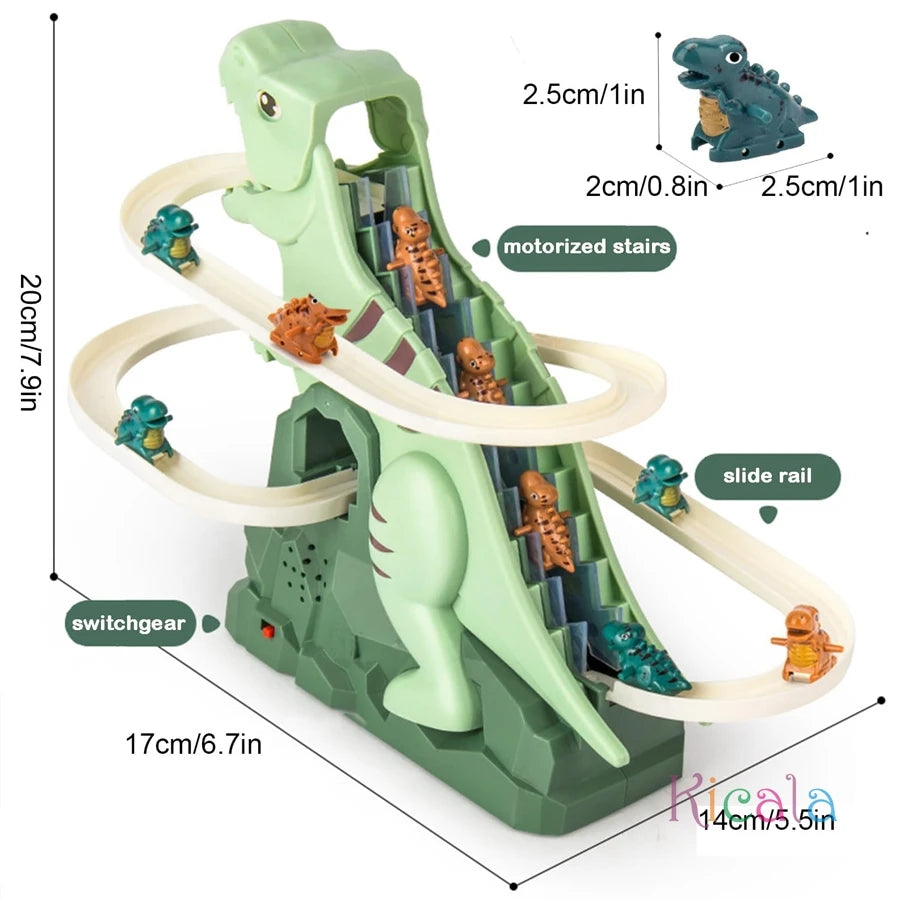 Toddler Dinosaur Climbing Slide Stairs Toy Electric Race Track Game Fun Slide Roller Coaster Toy for Children's Gifts