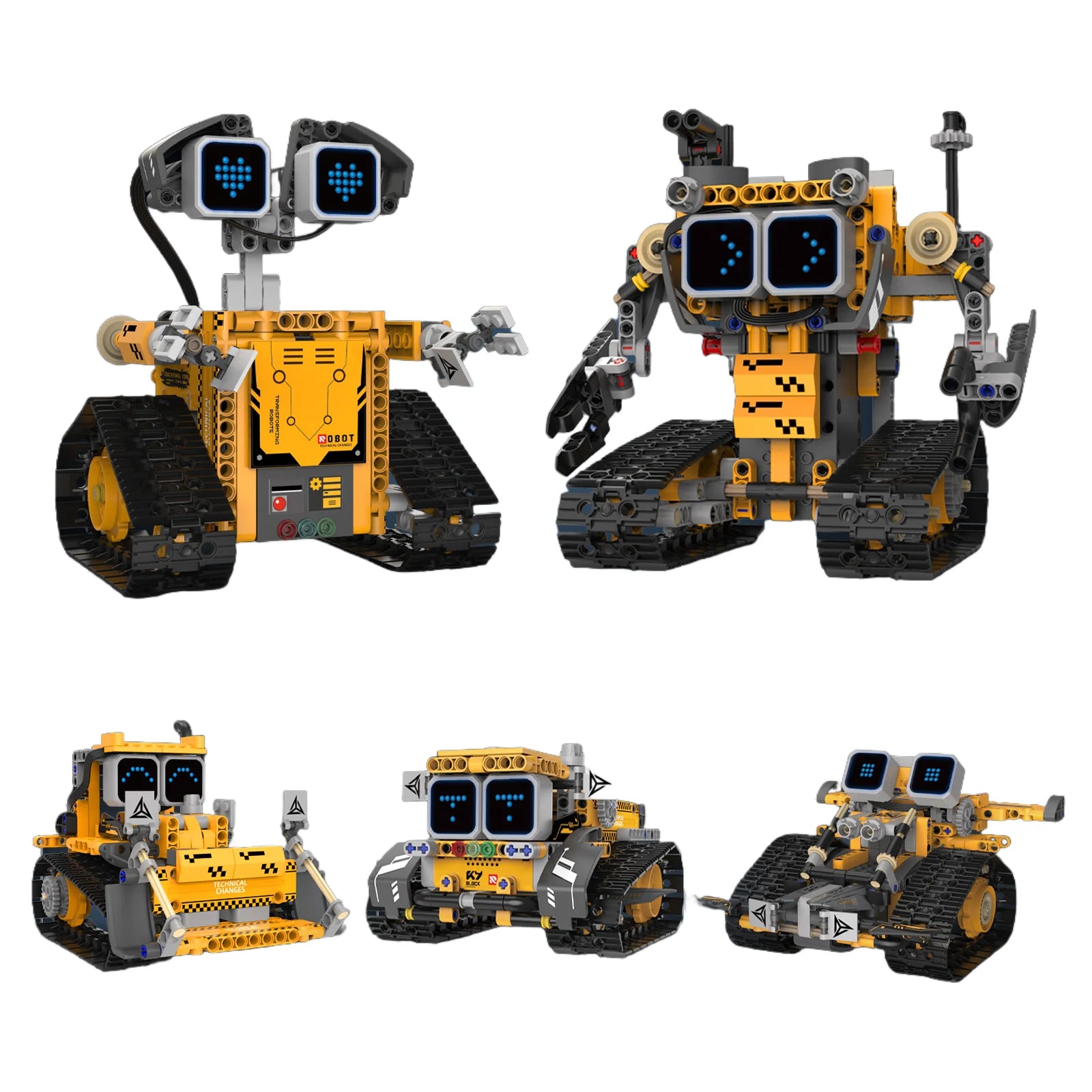 Digital display 5-in-1 transformable robot model assembly, remote control robot building blocks toy, children's toy gift