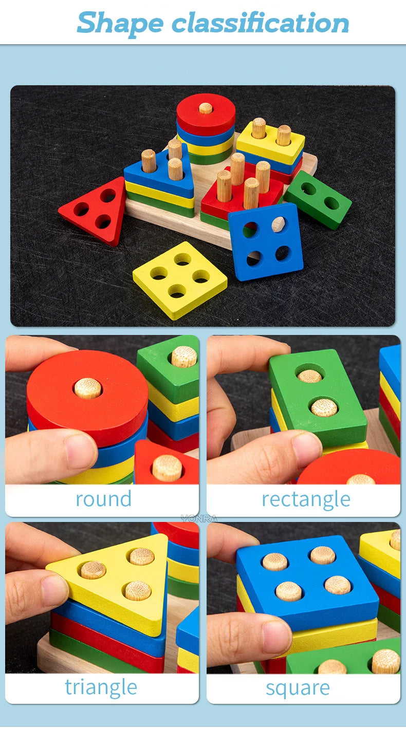 9 in 1 Wooden Montessori Toys Rattle Bell Drum Column Set Musical Instruments Sensory Early Baby Toy Toddler Education