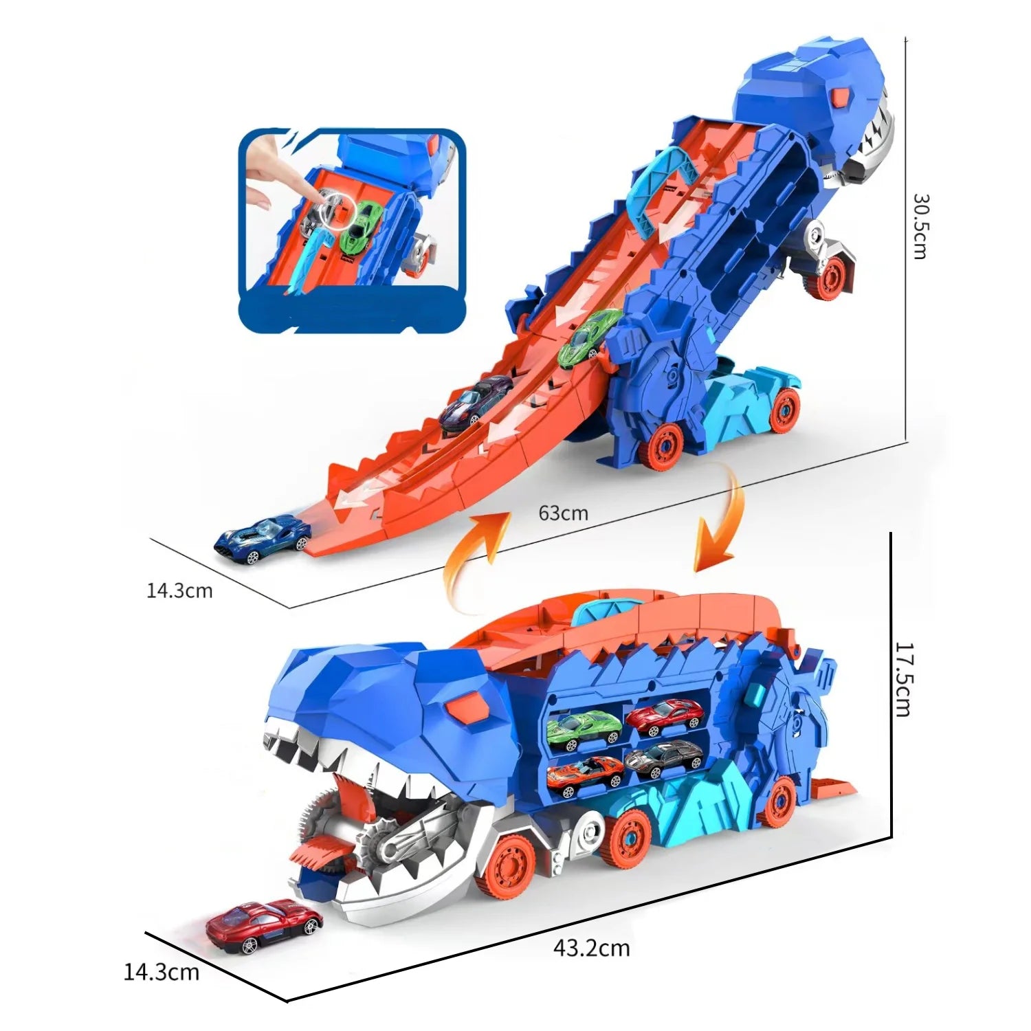 Toddler Dinosaur Transport Truck Toy Set : With 4 Die-Cast Cars, Transforms into Dino, Ideal Boys' Play & Toy Gifts for Boys 3-6