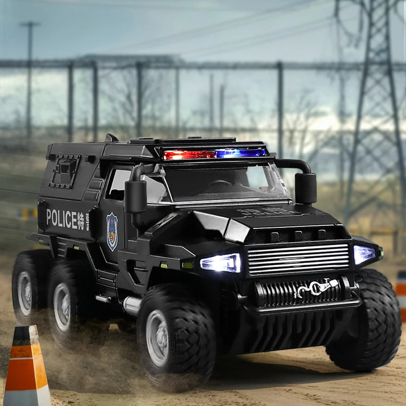 SWAT City Police Truck Model Diecast Play Off-road Vehicle Sound and Light Sport Car Toys for Children Collection Gifts