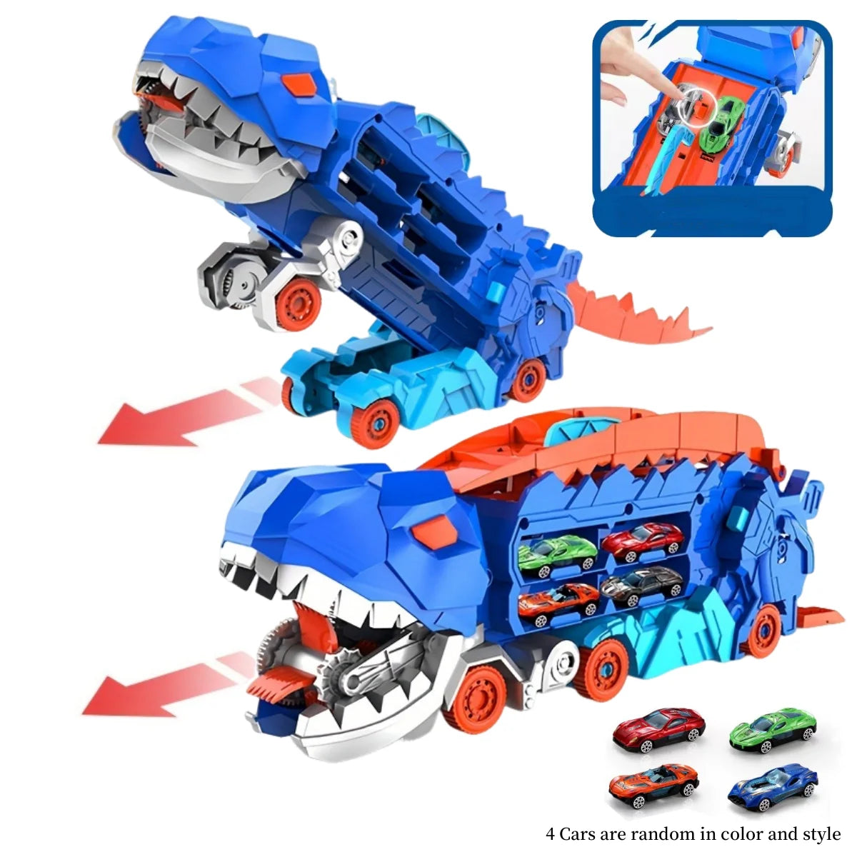 Toddler Dinosaur Transport Truck Toy Set : With 4 Die-Cast Cars, Transforms into Dino, Ideal Boys' Play & Toy Gifts for Boys 3-6
