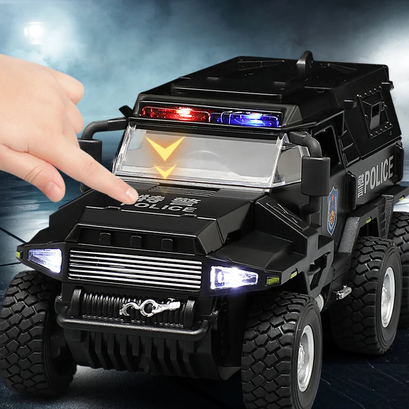 SWAT City Police Truck Model Diecast Play Off-road Vehicle Sound and Light Sport Car Toys for Children Collection Gifts