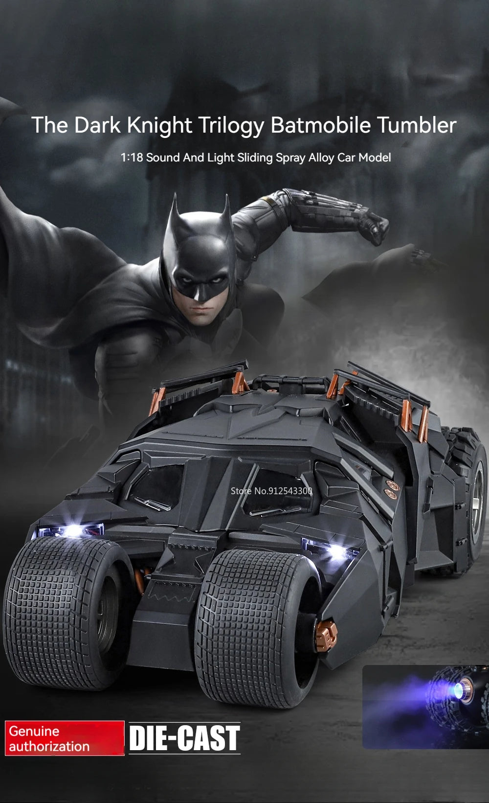 Batmobile Car Model Toy The Dark Knight Trilogy Sound Light Sliding Spray Alloy Vehicle Models Ornaments Gifts