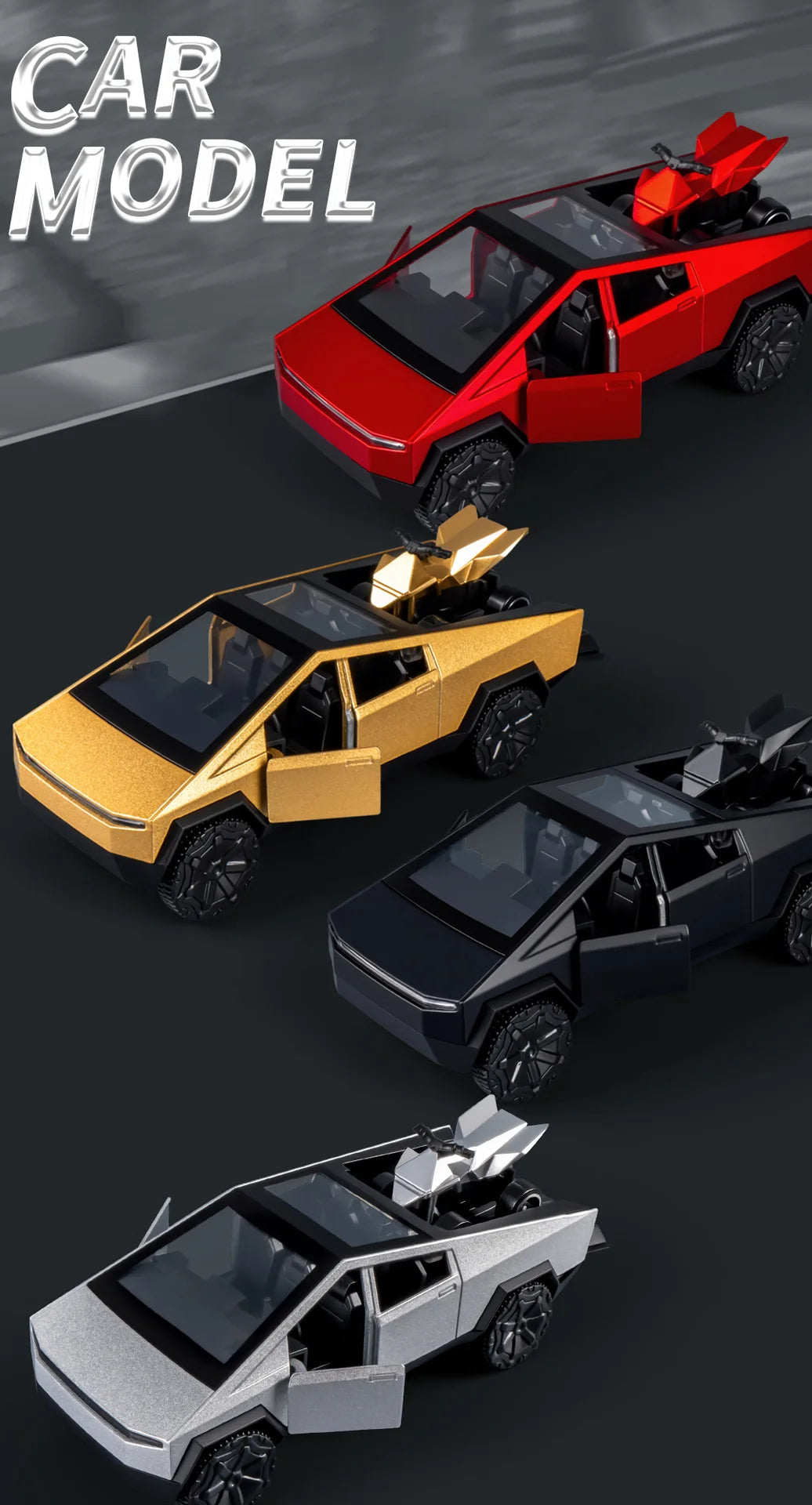 Tesla Cybertruck Toys Off Road Vehicle Die Cast Model Car Beach Motorcycle