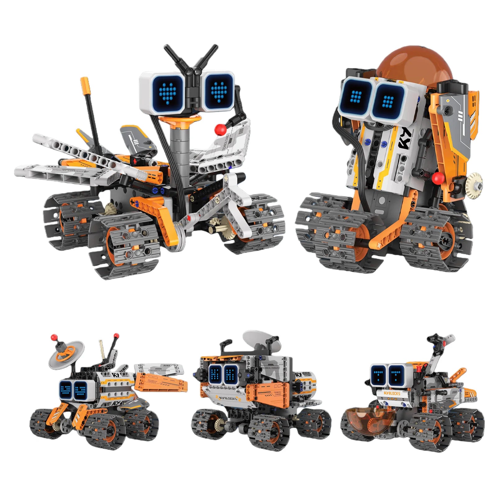 Digital display 5-in-1 transformable robot model assembly, remote control robot building blocks toy, children's toy gift