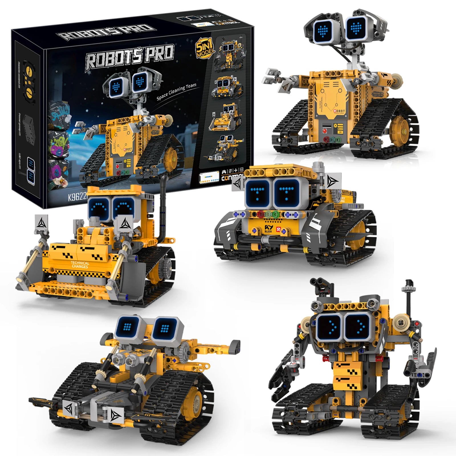 Digital display 5-in-1 transformable robot model assembly, remote control robot building blocks toy, children's toy gift