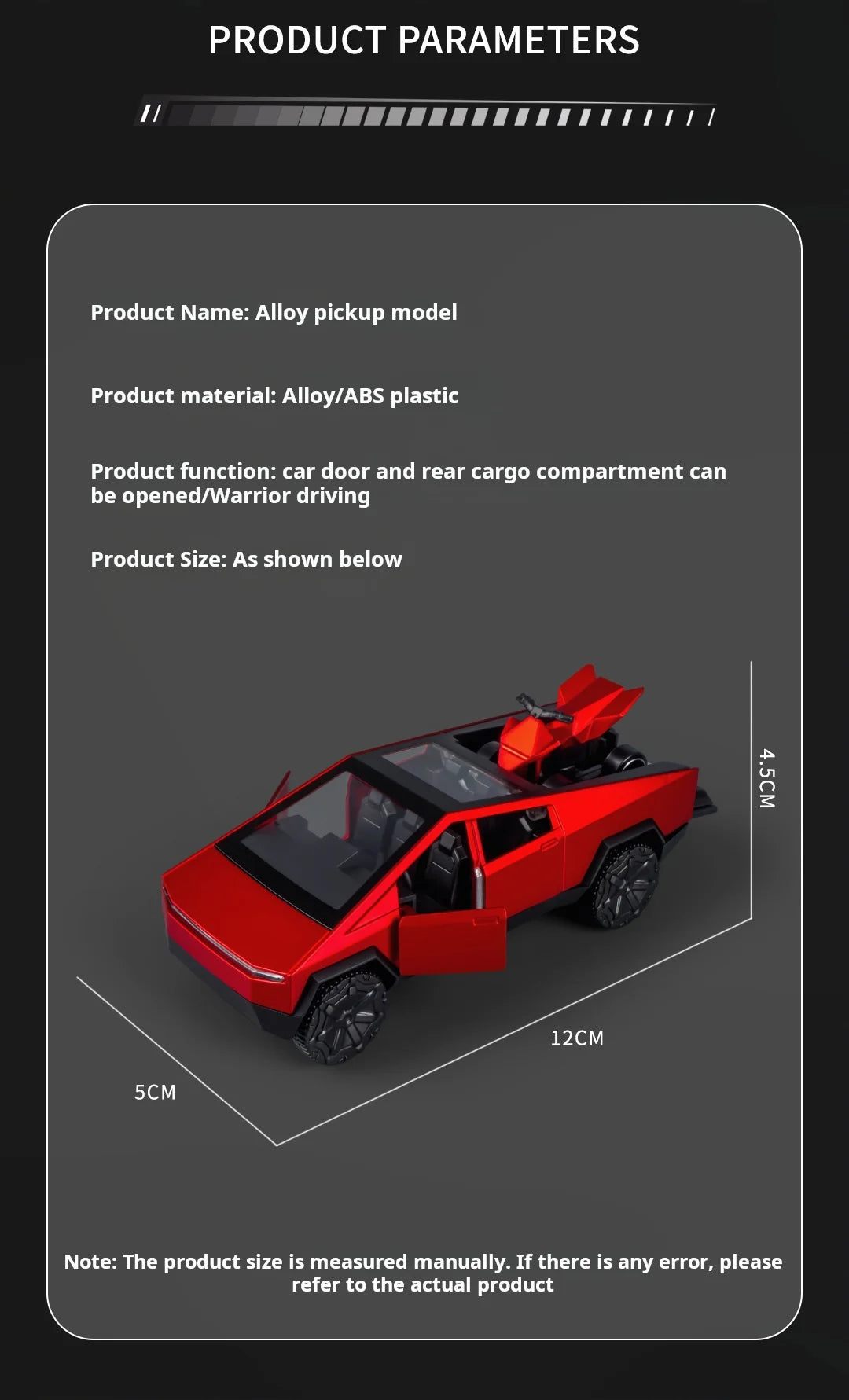 Tesla Cybertruck Toys Off Road Vehicle Die Cast Model Car Beach Motorcycle