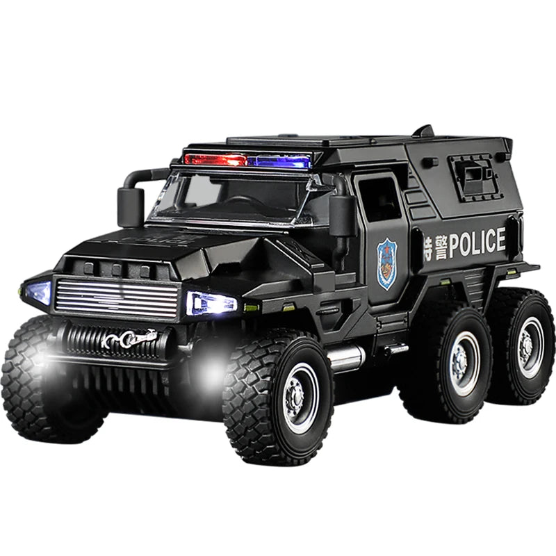 SWAT City Police Truck Model Diecast Play Off-road Vehicle Sound and Light Sport Car Toys for Children Collection Gifts